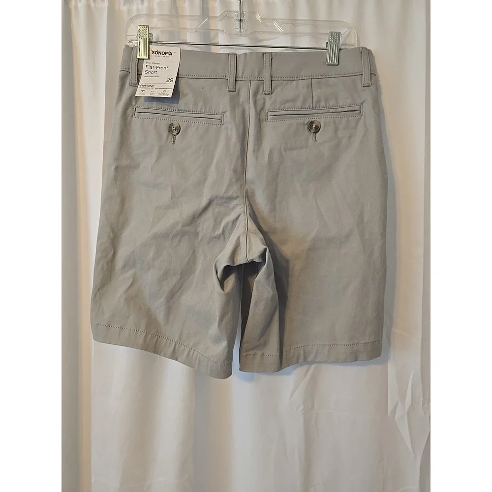 Sonoma Men's Flexwear Grey/Gray Flat Front Short Chinos 9 In Inseam Size 29 NWT